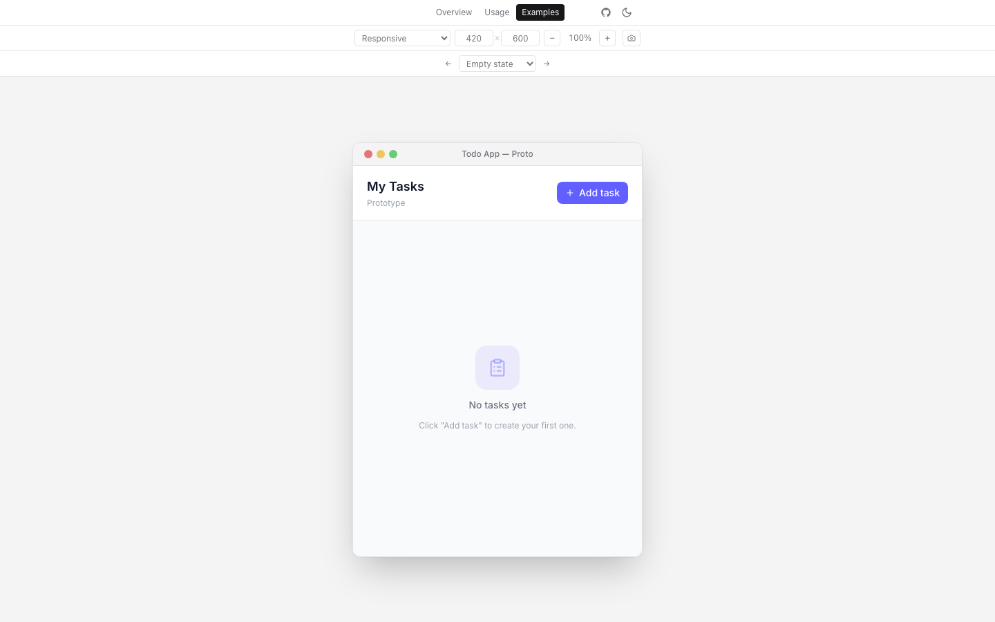 Todo prototype, empty state